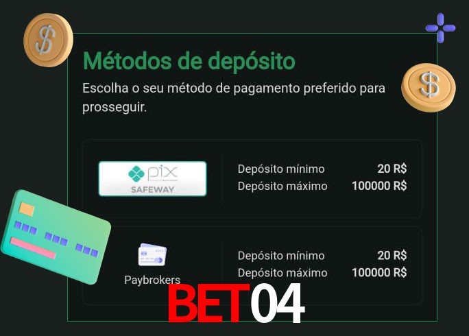 O cassino bet04 oferece uma grande variedade de métodos de pagamento